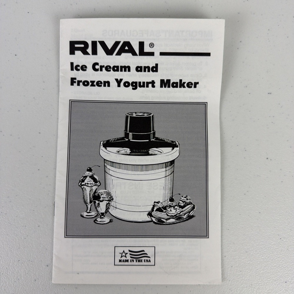 Rival Ice Cream And Frozen Yogurt Maker Instructions And Recipe Booklet All